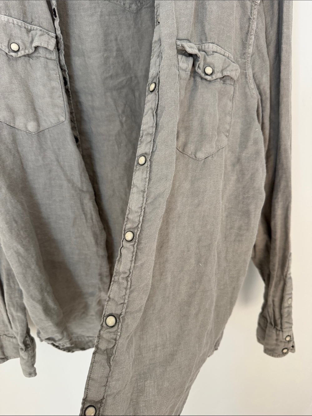 Lucky Brand Men’s Classic Fit 100% Linen Pearl Snap Button Down Shirt Gray L - Picture 4 of 9